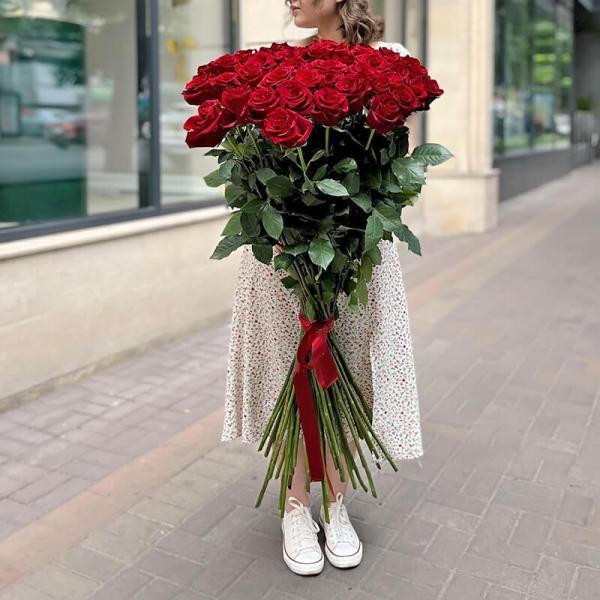 Букет из 35 красных роз, 130 см