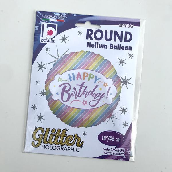 КУЛЬКА ФОЛЬГОВАНА "HAPPY BIRTHDAY" різнокольорові смужки