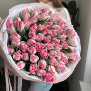 Букет розовых пионовидных тюльпанов, 51 шт