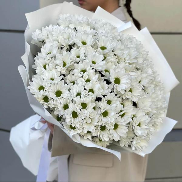 Букет 25 білих хризантем РОМАШКА