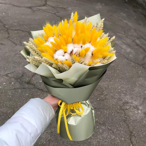 Букет из натурального хлопка и колосков