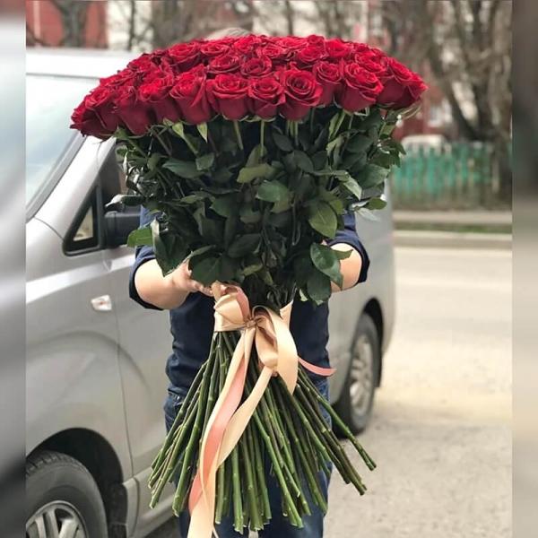 101 Метровая красная роза с лентой (100 см)