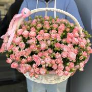 Корзина розовых кустовых роз, 55 шт